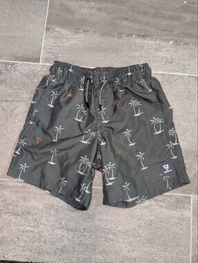 Brunotti Boys 10 Slate Green White Oeange Palm-Print Swim Trunks Mesh Lined